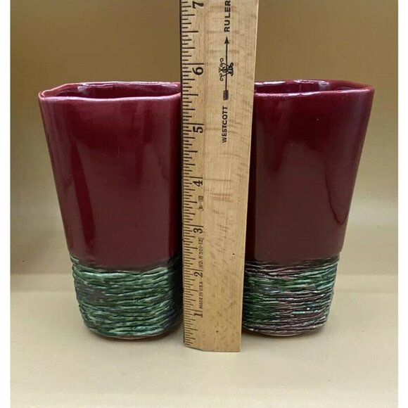 Mid Century Aborn California Pottery 5.5” Red Tree Bark Vase R-1 LOT 2 Matching - Picture 8 of 12